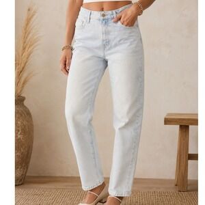 FRAME Le High Straight Jeans Altadena Light Blue High Rise Denim Cropped Size 26